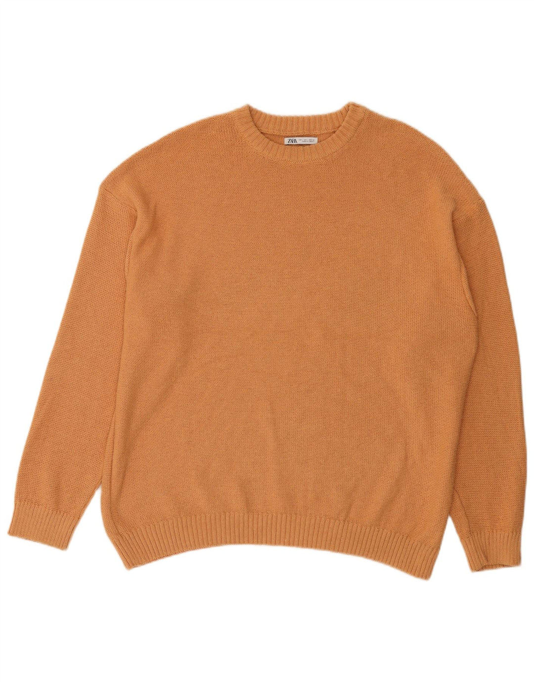 Męski sweter Zara z okrągłym dekoltem, duży, pomarańczowy, bawełniany