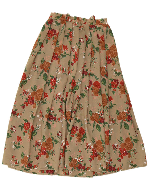 Damska spódnica w kształcie litery A w stylu VINTAGE, średnia W28, beżowy, kwiatowy poliester