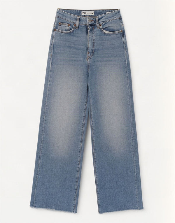 Damskie jeansy z szeroką nogawką Zara z wysokim stanem EU 34 2XS W24 L27 Niebieskie