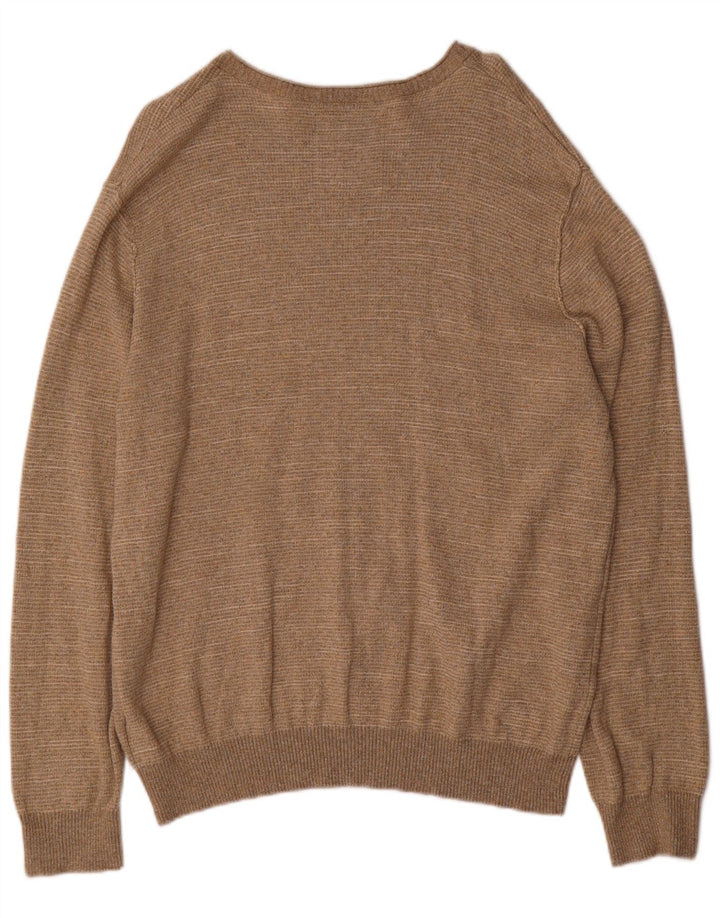 MANTARAY Mens V-Neck Jumper Sweater Large Beige Cotton