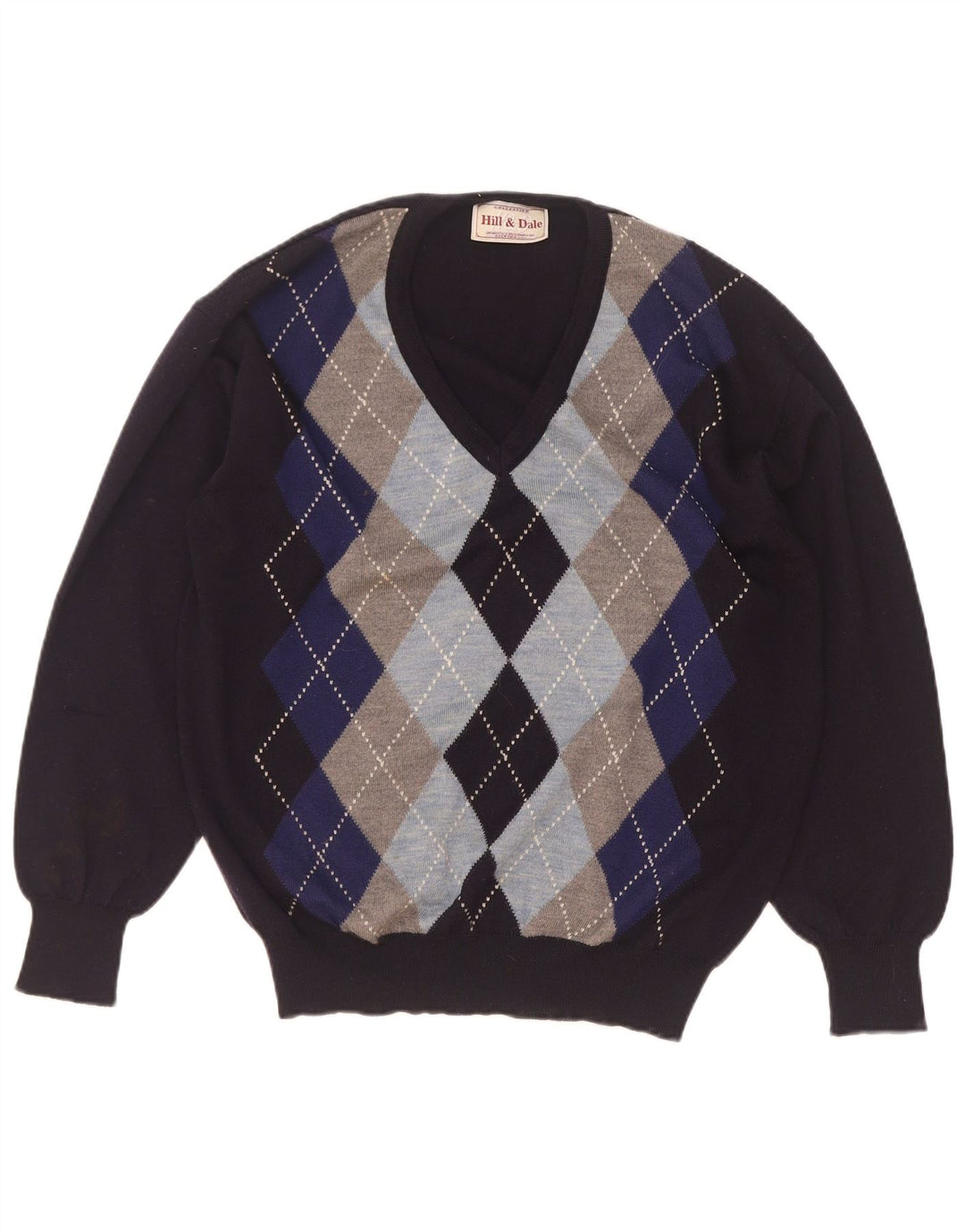 Męski sweter w stylu vintage z dekoltem w szpic IT 48 Średni granatowy Argyle/Diament