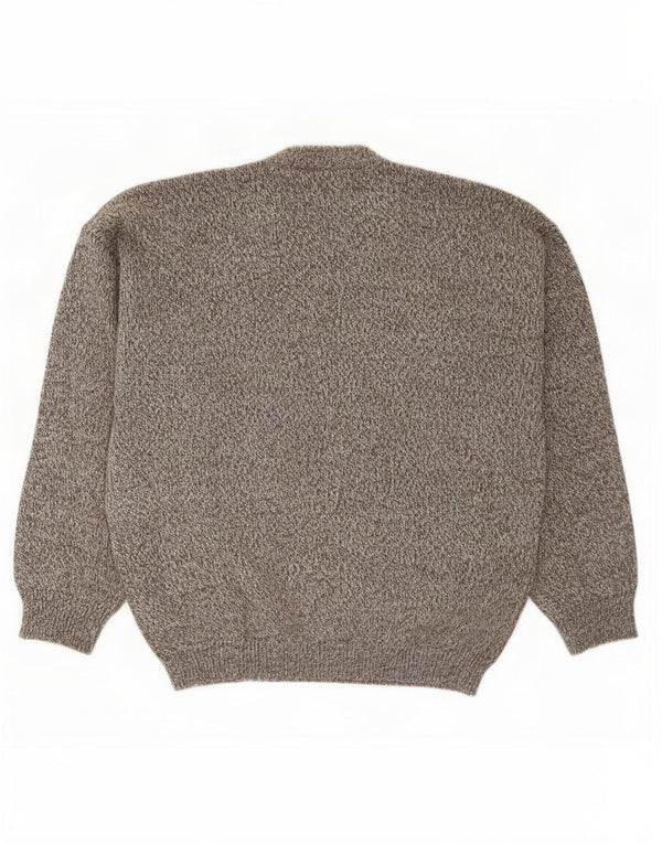Vintage męski sweter z wycięciem pod szyją, duży, szary, geometryczny
