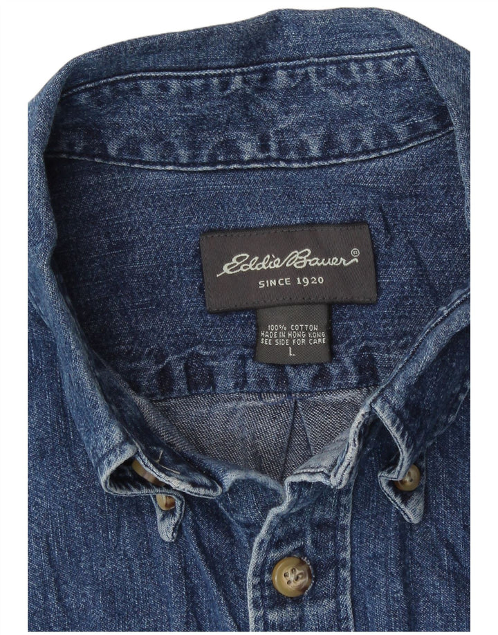 Męska koszula dżinsowa z krótkim rękawem Eddie Bauer, duża niebieska bawełna