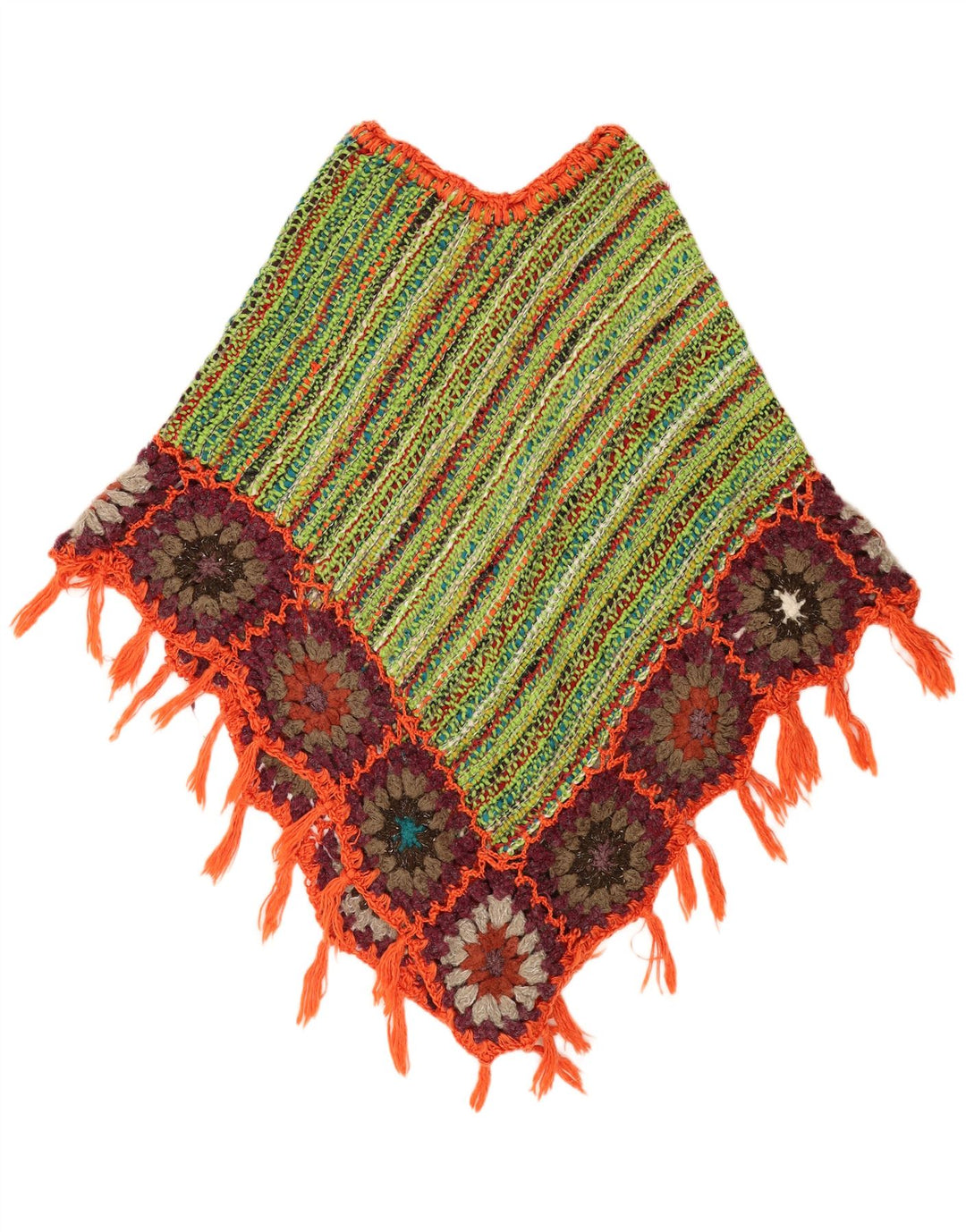 Vintage damski sweter poncho w jednym rozmiarze, w zielone paski