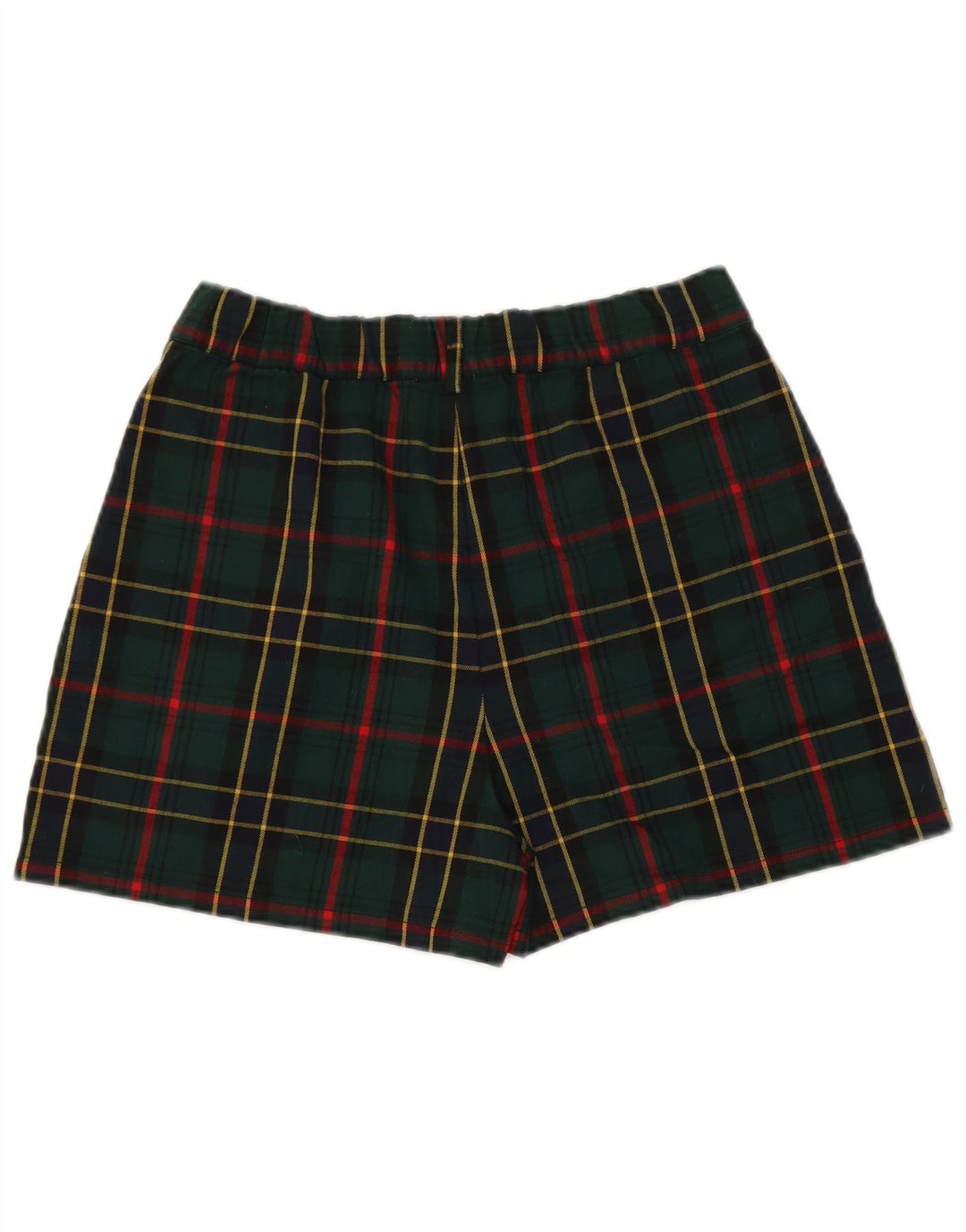 Ładne i eleganckie damskie spodenki chino, duże W32, poliester w zieloną kratkę