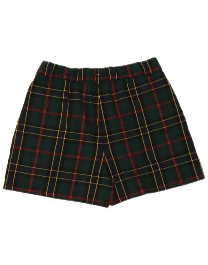 Ładne i eleganckie damskie spodenki chino, duże W32, poliester w zieloną kratkę