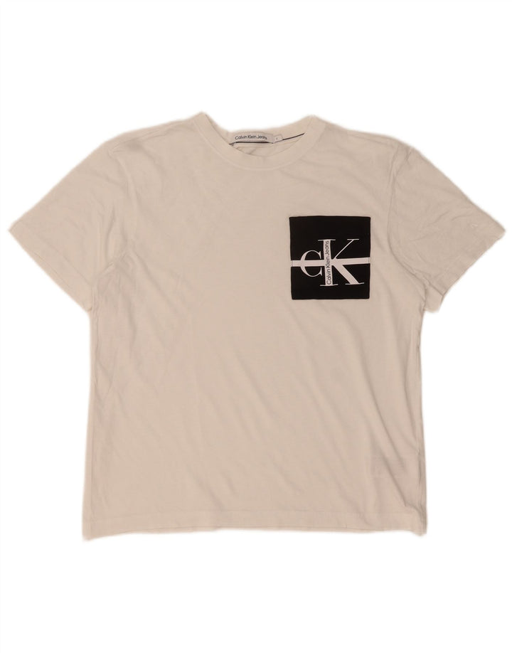Męska koszulka z grafiką Calvin Klein, mała, biała, bawełniana