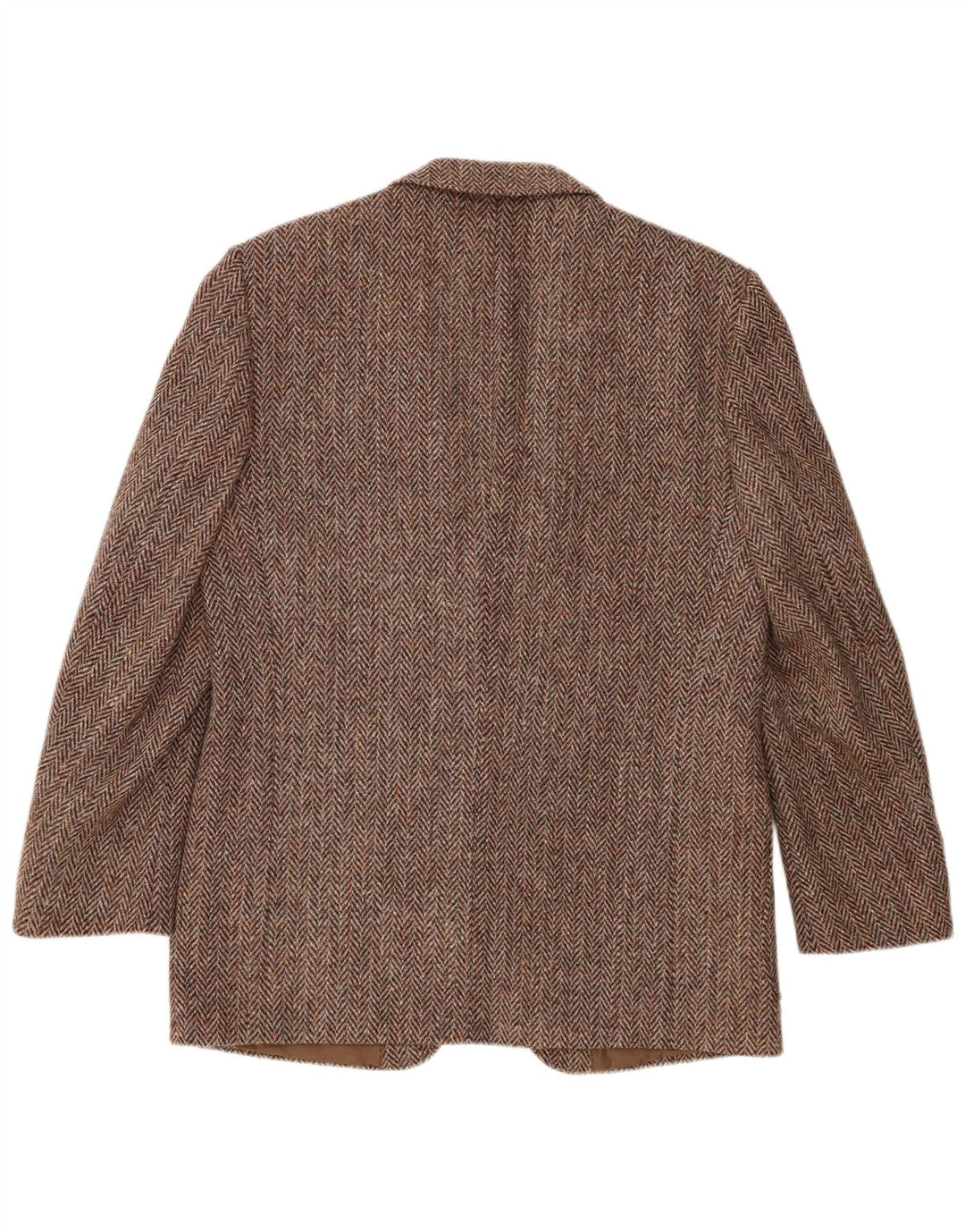 Męska marynarka zapinana na 2 guziki Harris Tweed IT 50 Duża brązowa wełna w jodełkę