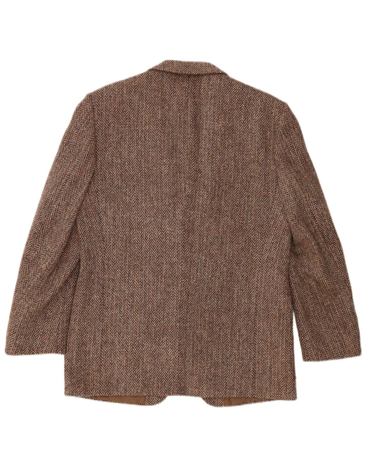 Męska marynarka zapinana na 2 guziki Harris Tweed IT 50 Duża brązowa wełna w jodełkę