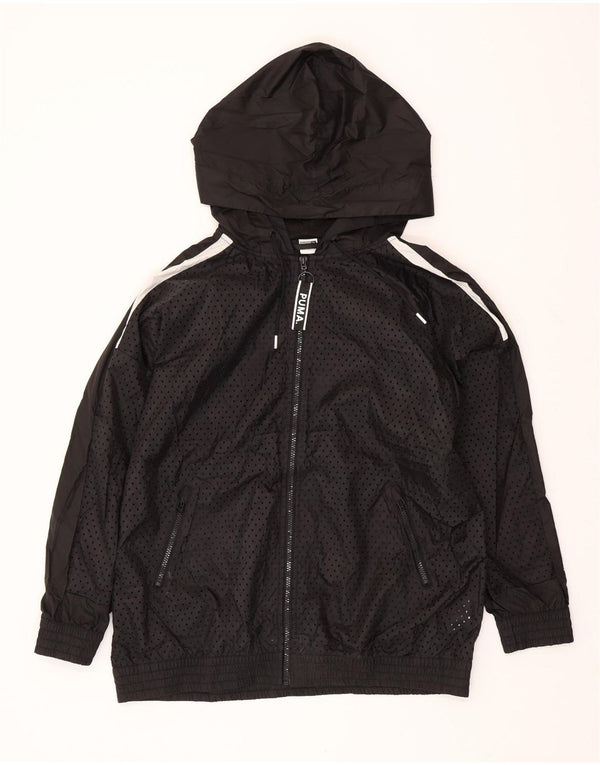 Męska kurtka dresowa z kapturem i grafiką PUMA, średni czarny poliester