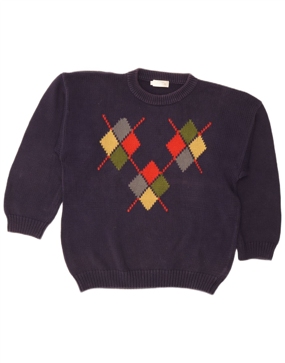 Męski sweter St. Bernard z okrągłym dekoltem, duży granatowy Argyle/Diament