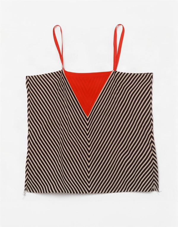 Vintage damski top na ramiączkach UK 12, średni czarny Chevron