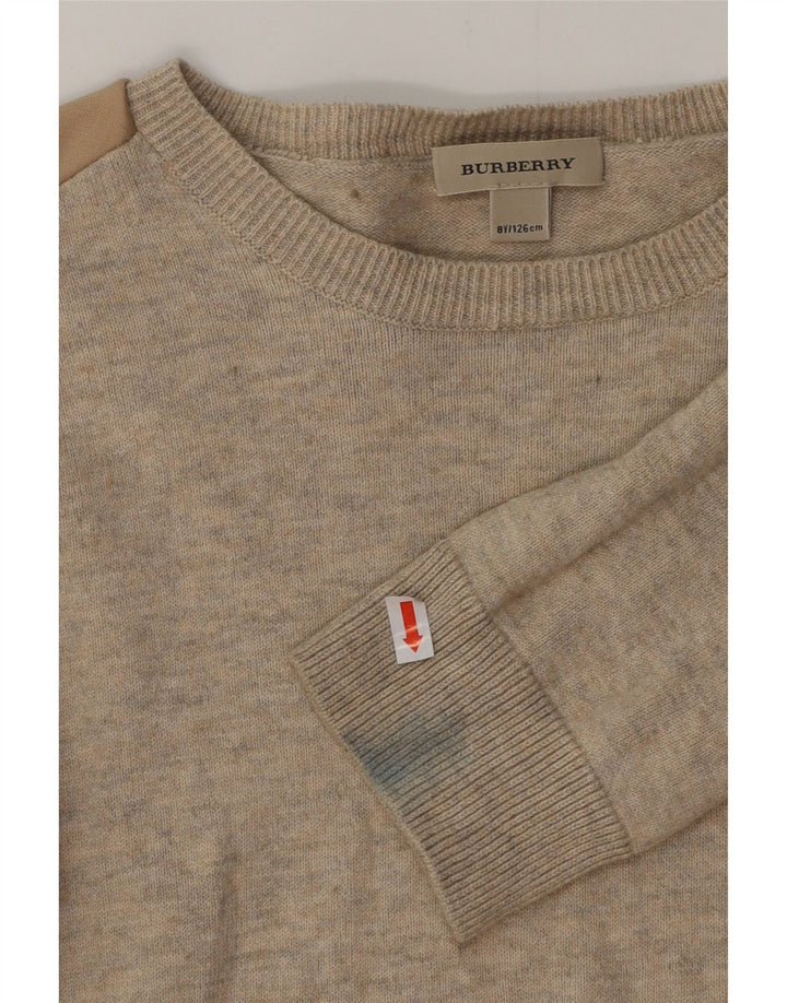 BURBERRY Dziewczęcy sweter z dekoltem w łódkę 7-8 lat, beżowy, bawełniany