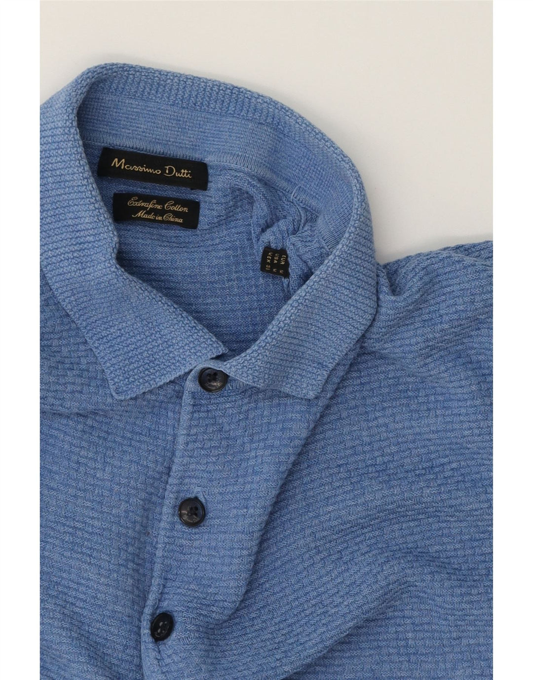 MASSIMO DUTTI Męski sweter polo z krótkim rękawem, średnioniebieski