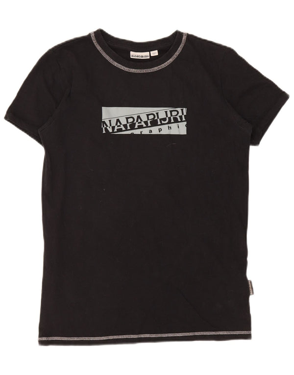 Napapijri Boys Graphic T-Shirt Top 13-14 Years Black Cotton