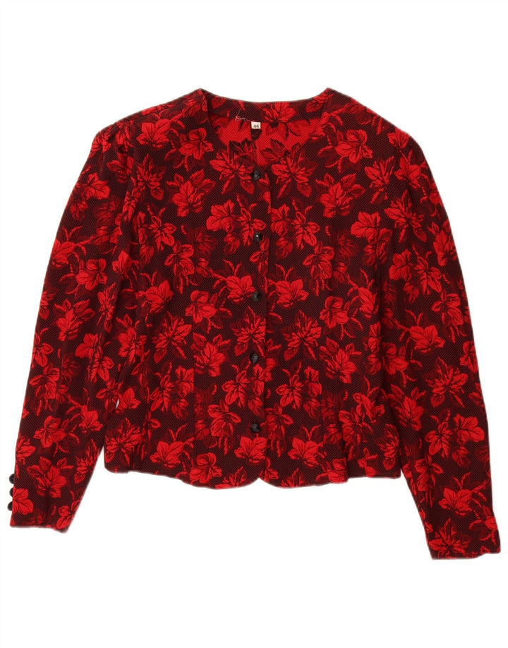 Damski kardigan w stylu vintage IT 44 Średni czerwony kwiatowy wiskoza