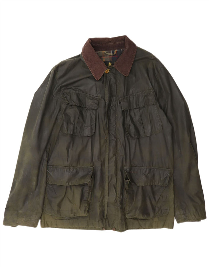 Męska kurtka Barbour z woskowanej bawełny UK 40, duży blok kolorów khaki