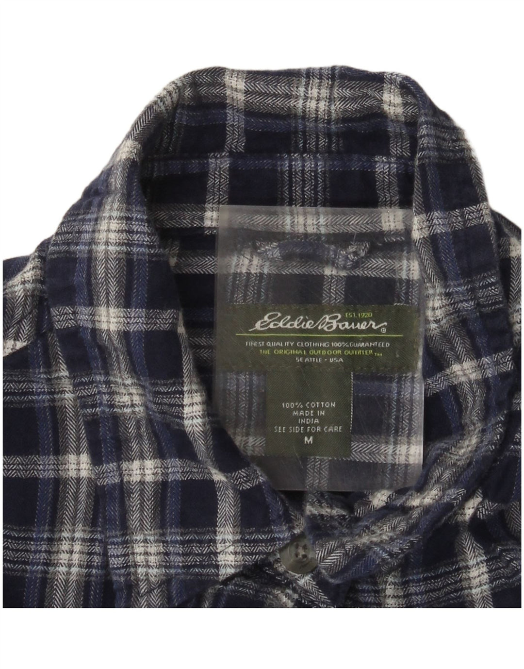 Damska koszula flanelowa Eddie Bauer UK 14, średnia, granatowa, bawełniana w kratkę
