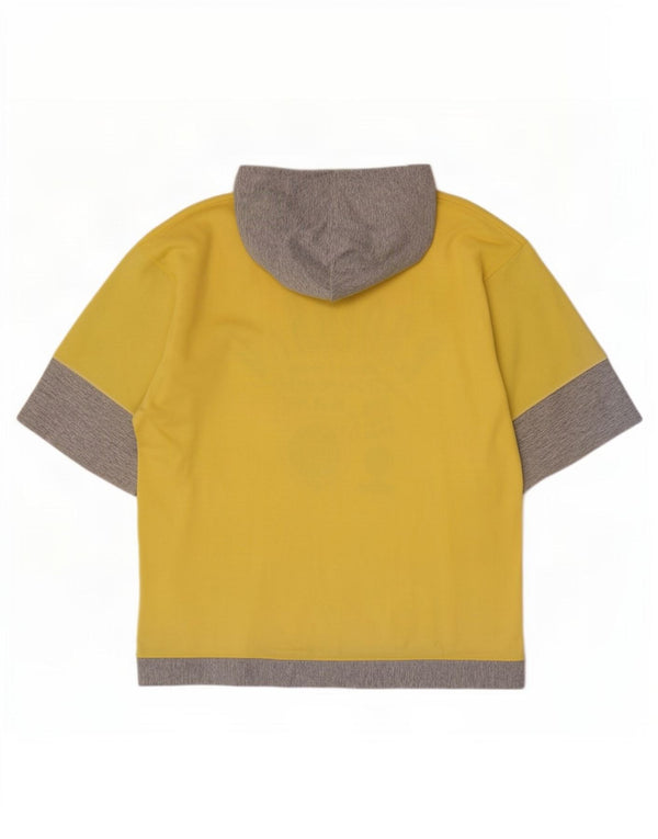 Męski T-shirt z kapturem i grafiką w stylu vintage, duży, żółty blok kolorów