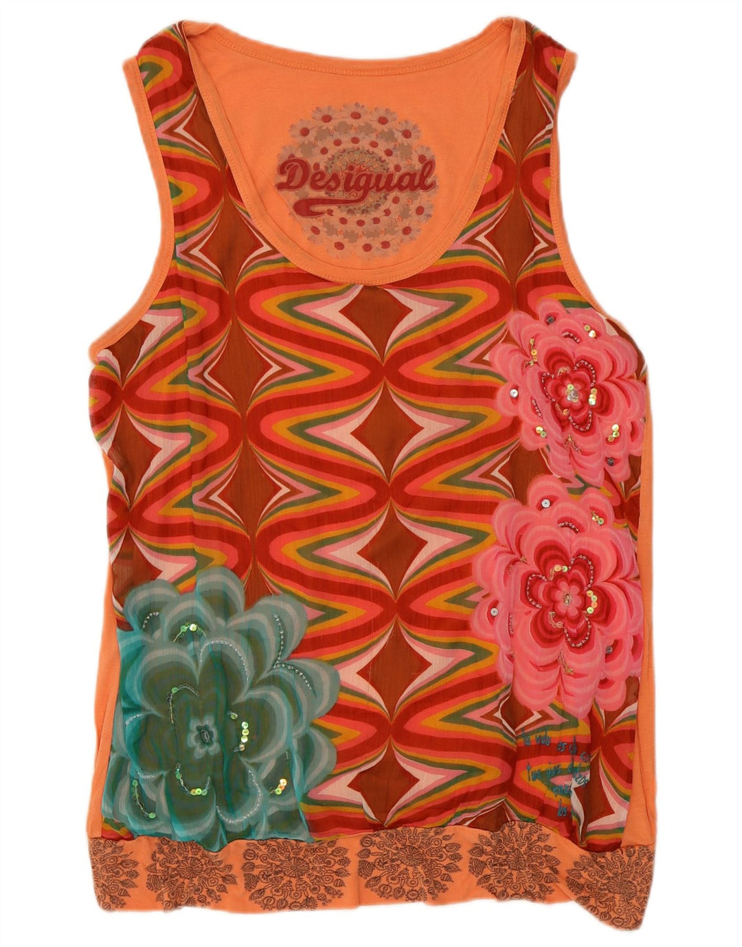 Damski top Desigual Graphic Vest Top UK 14 Średnio-pomarańczowy w kwiaty