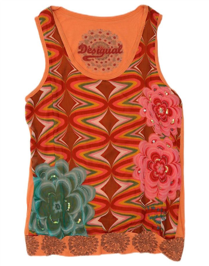 Damski top Desigual Graphic Vest Top UK 14 Średnio-pomarańczowy w kwiaty