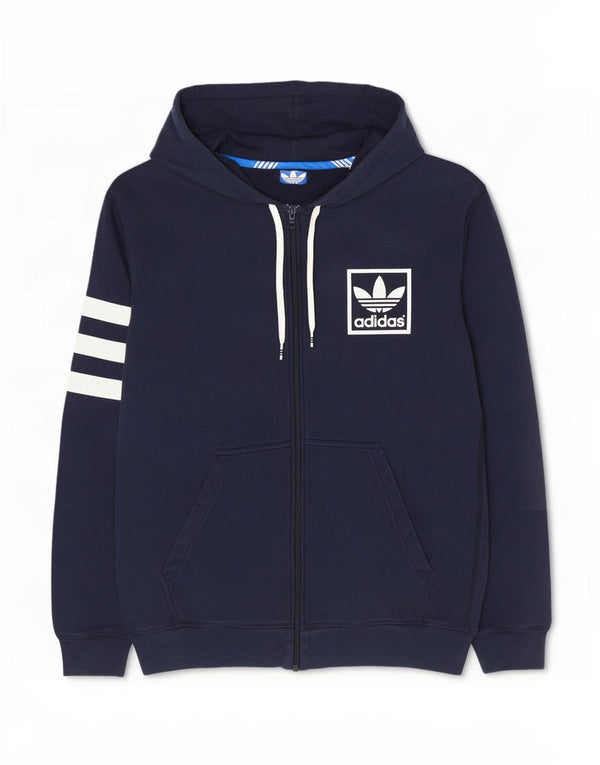 Męski sweter Adidas z grafiką i zamkiem błyskawicznym, duży, bawełniany w granatowe paski
