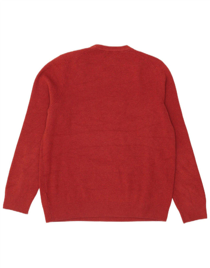 Marks & Spencer Męski sweter z okrągłym dekoltem, duży, pomarańczowy poliester