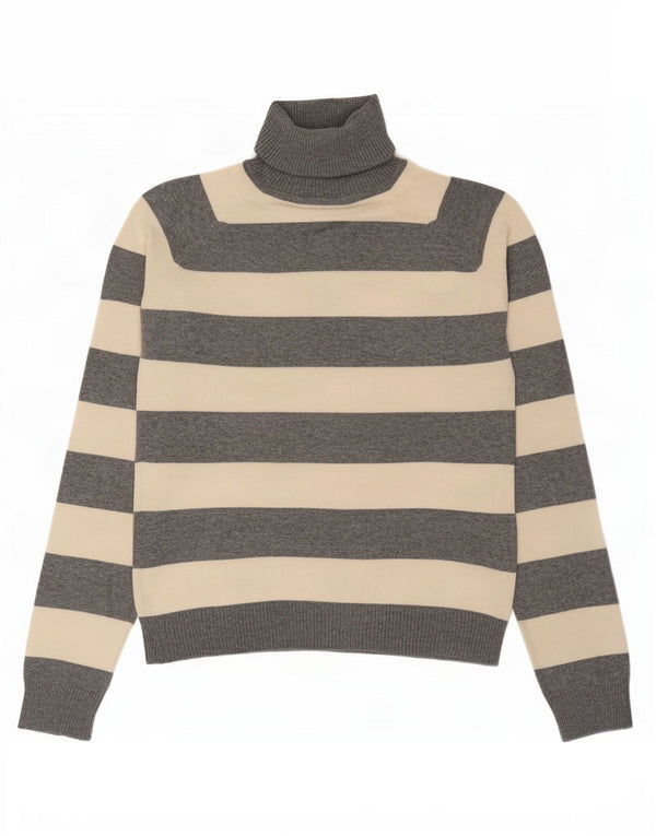Damski sweter Zara z okrągłym dekoltem, UK 10, małe, szare, bawełniane paski