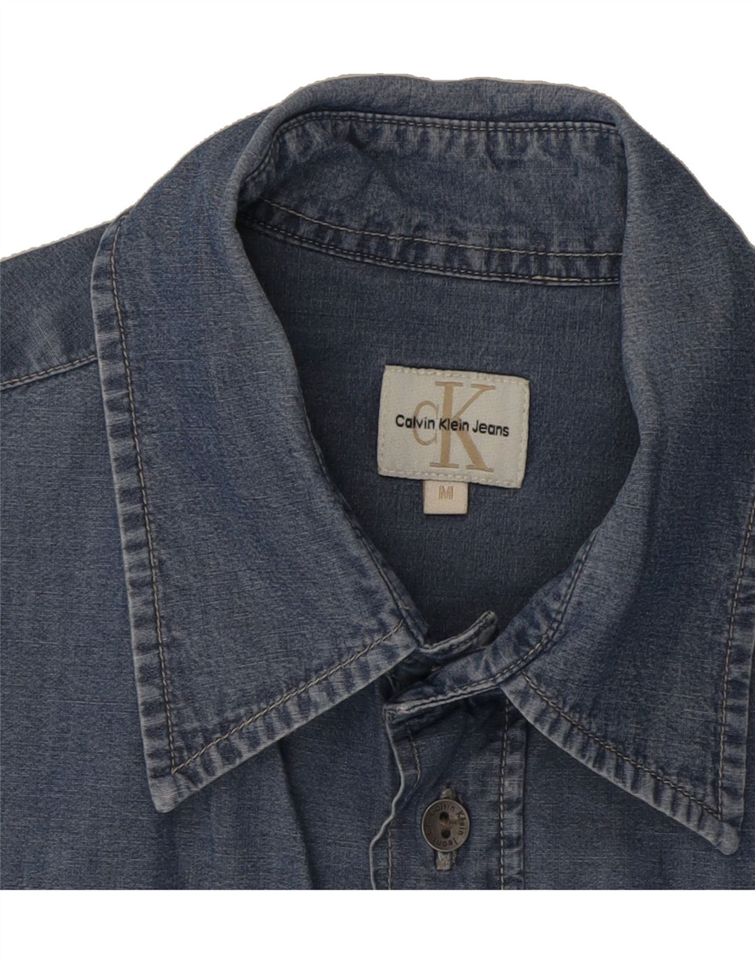 CALVIN KLEIN JEANS Mens Short Sleeve Denim Shirt Medium Blue Cotton Vintage Calvin Klein Jeans and Second-Hand Calvin Klein Jeans from Messina Hembry 