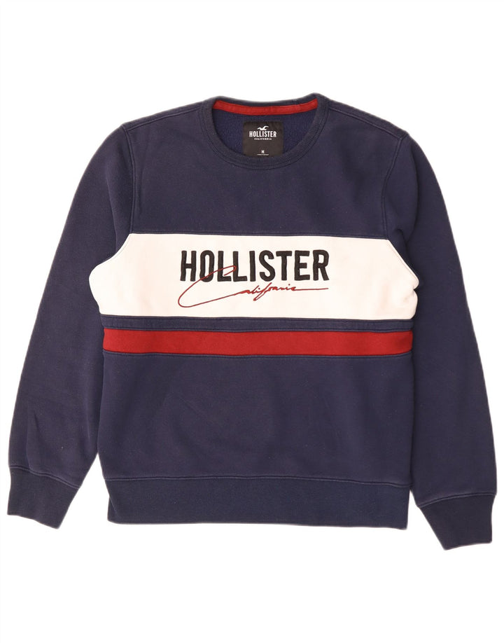 Męski sweter z grafiką Hollister, średni granatowy, blok kolorów