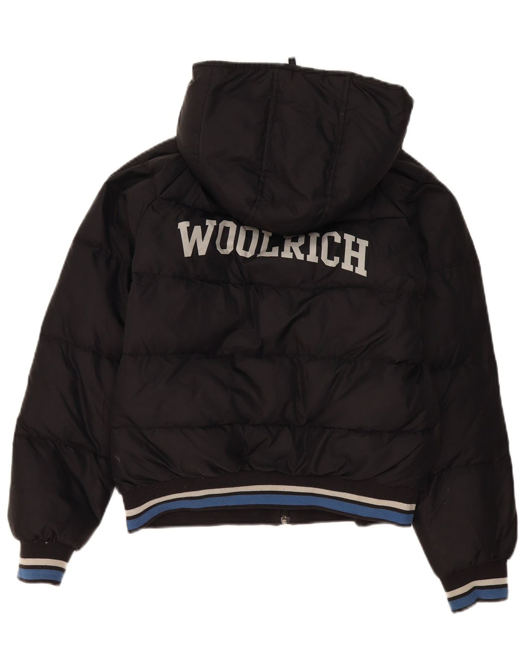 Chłopięca wyściełana kurtka z kapturem Woolrich Graphic 11-12 lat, czarny nylon