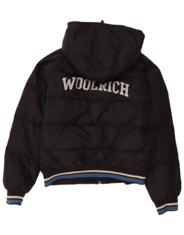 Chłopięca wyściełana kurtka z kapturem Woolrich Graphic 11-12 lat, czarny nylon