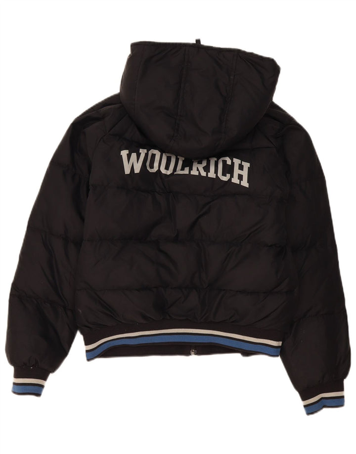 Chłopięca wyściełana kurtka z kapturem Woolrich Graphic 11-12 lat, czarny nylon