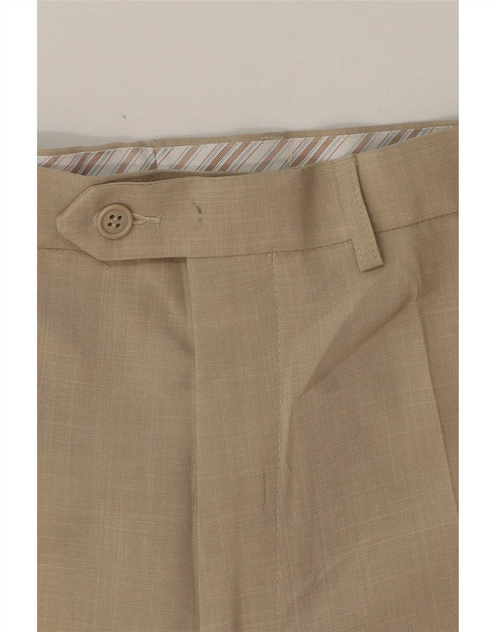 Męskie proste spodnie garniturowe Marks & Spencer W34 L28 Beżowy poliester