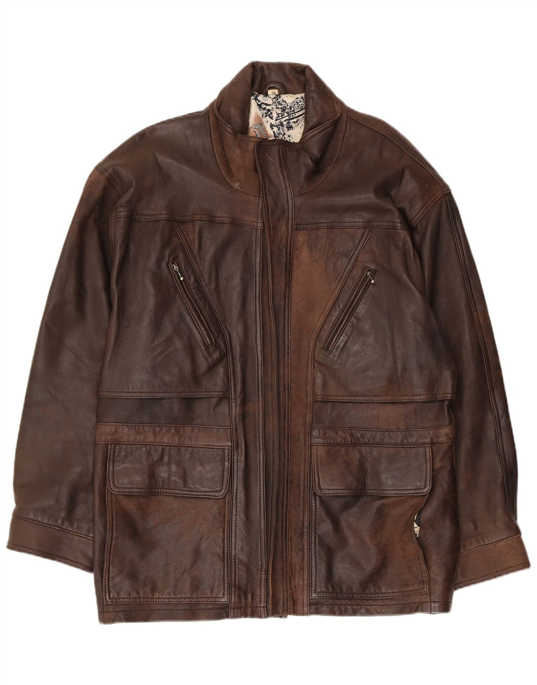 VINTAGE Męski płaszcz skórzany EU 50 Duża brązowa skóra