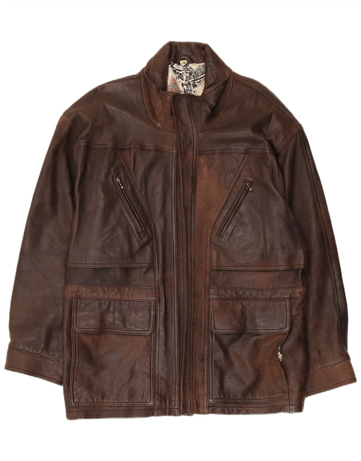 VINTAGE Męski płaszcz skórzany EU 50 Duża brązowa skóra