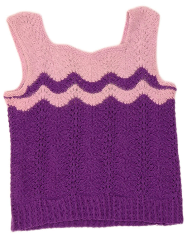 Vintage damska dzianinowa bluzka bez rękawów Top UK 4 XS w kolorze fioletowym