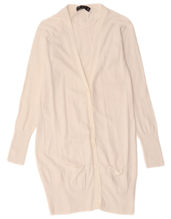 Damski sweter o przedłużonym fasonie Zara UK 14, duży, biały, bawełniany
