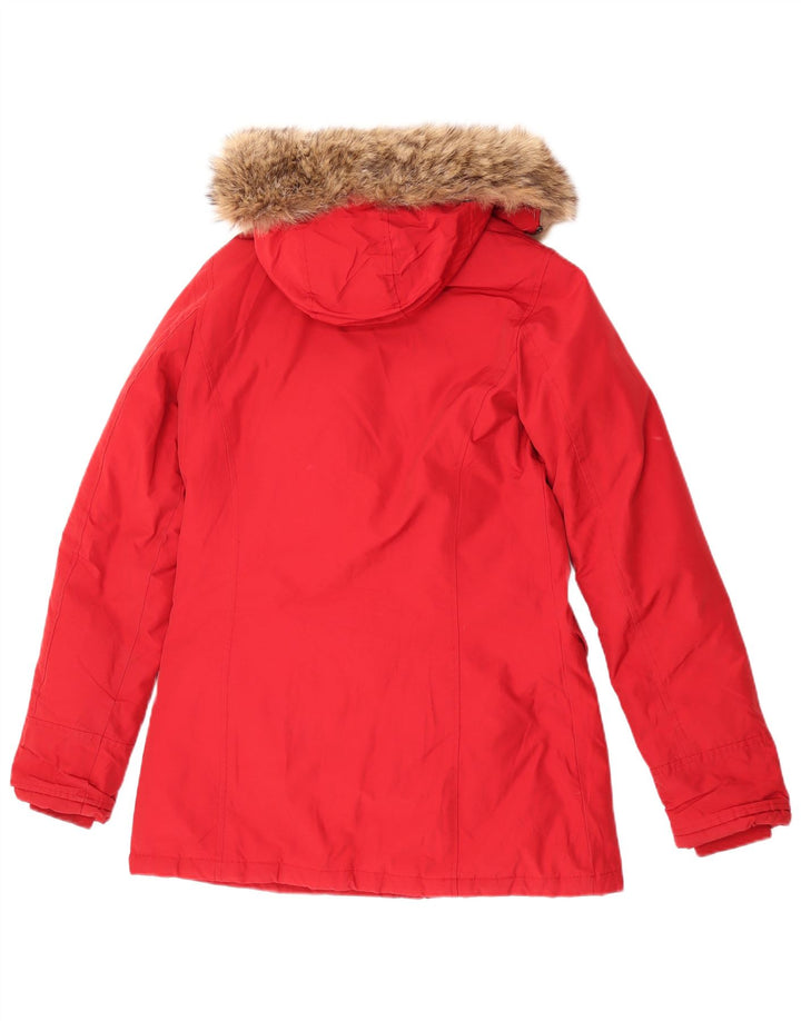 Damska ocieplana kurtka z kapturem Woolrich UK 10, mała, czerwona bawełna