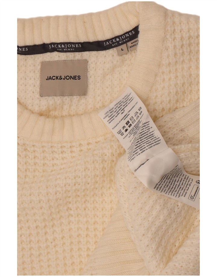 Męski sweter z okrągłym dekoltem Jack & Jones, duży, biały akryl