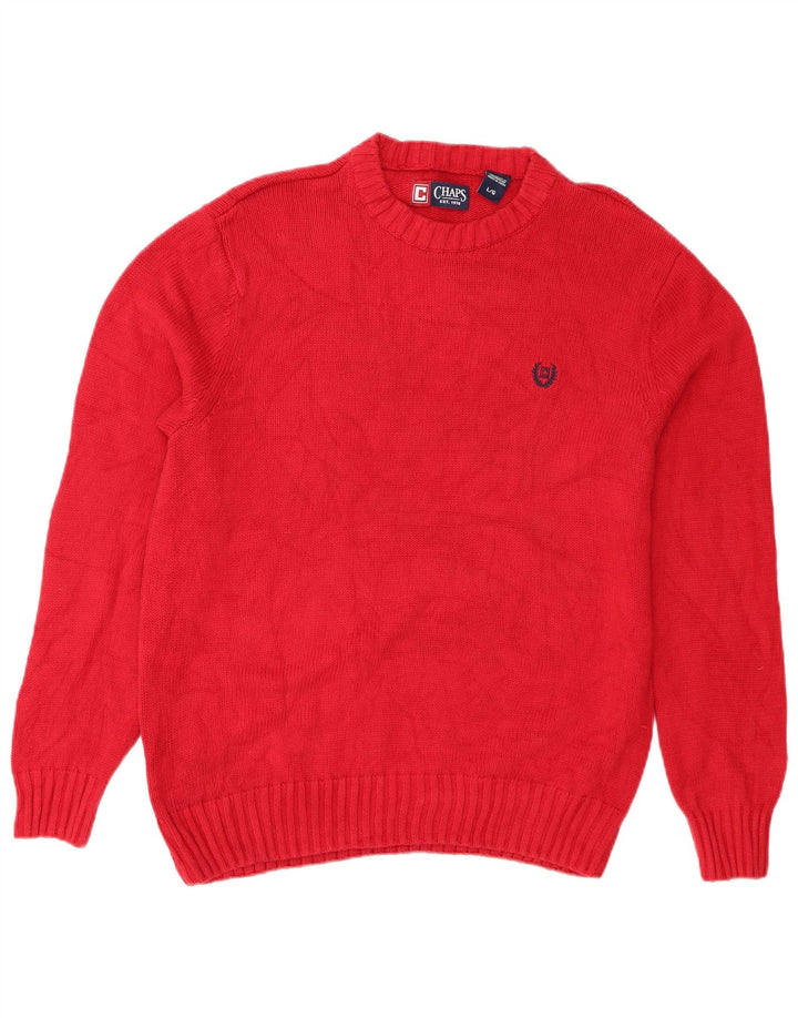 Męski sweter z wycięciem pod szyją Chaps, duży, czerwony, bawełniany