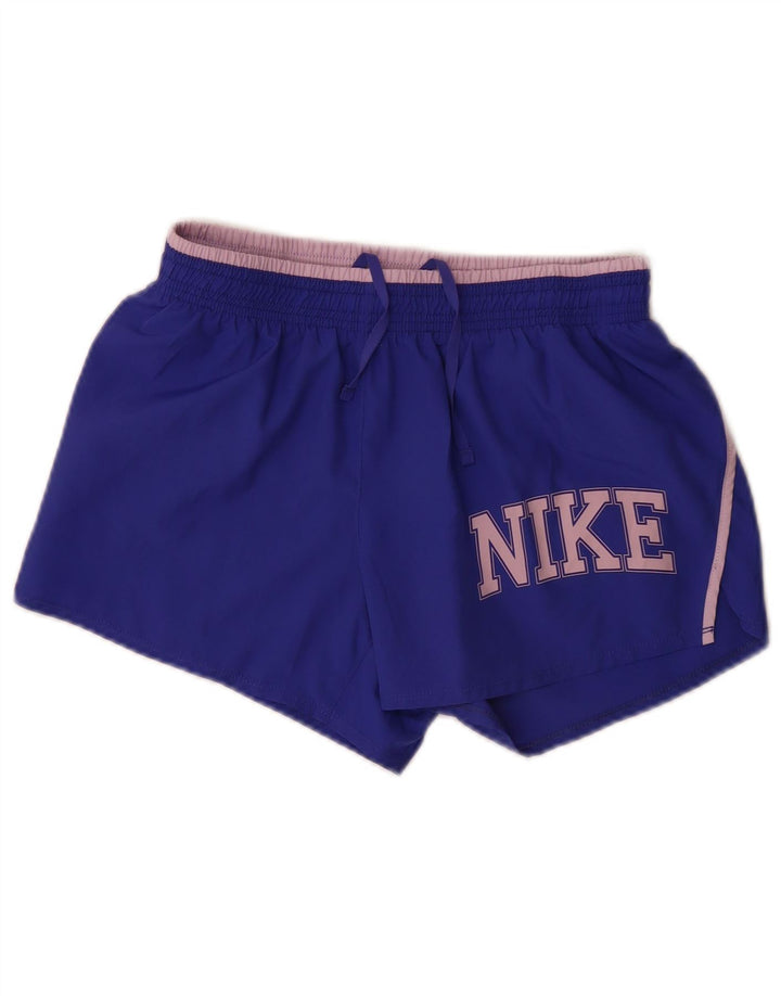 Damskie spodenki sportowe NIKE Dri Fit Graphic UK 10, małe, niebieskie, poliestrowe