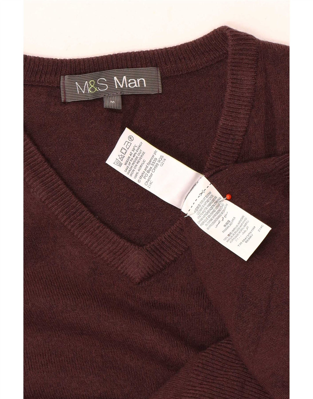 Marks & Spencer Męski sweter z dekoltem w kształcie litery V, średniobrązowy, akrylowy