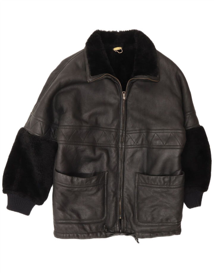 Vintage męska kurtka Shearling UK 44 2XL Czarny Shearling