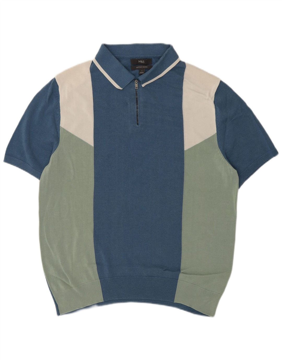 Marks & Spencer Męski sweter polo z kołnierzem, duży, niebieski, z blokami kolorów