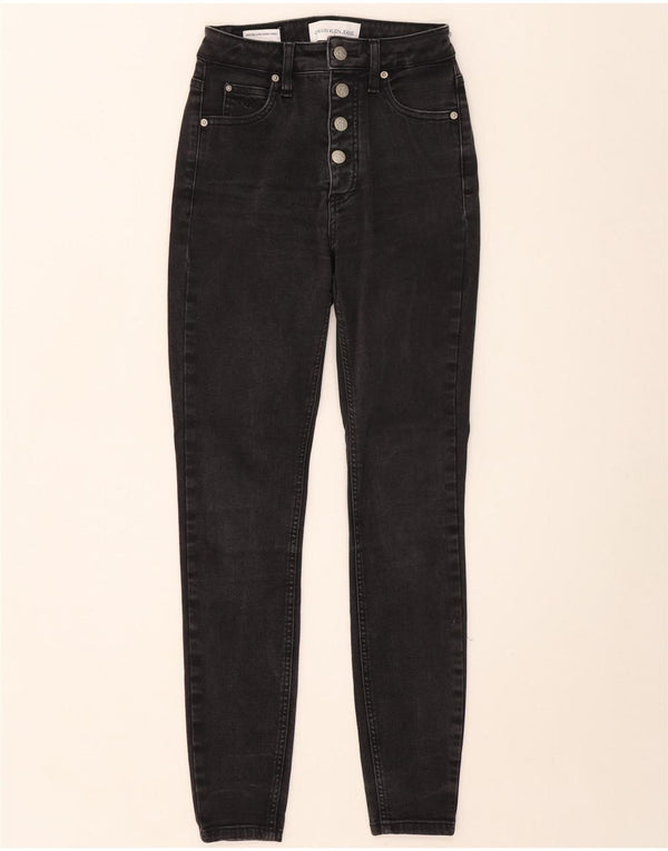 Damskie jeansy Calvin Klein ze stretchem i wysokim stanem, bardzo obcisłe W27 L28 czarne