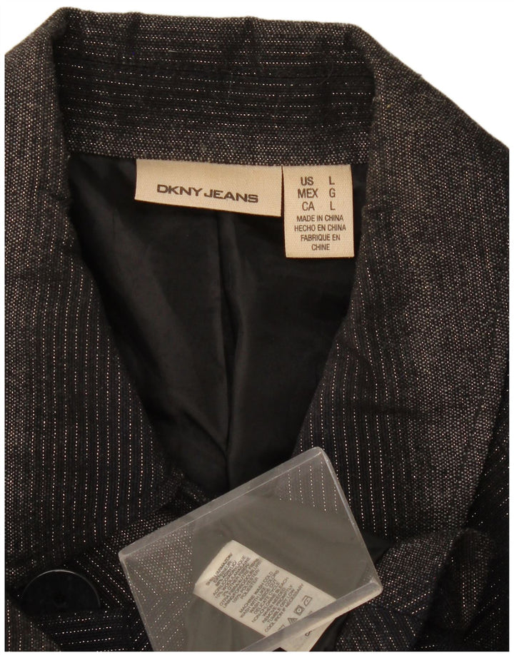 Damska marynarka dwurzędowa Dkny UK 16, duża, szara, akrylowa jodełka