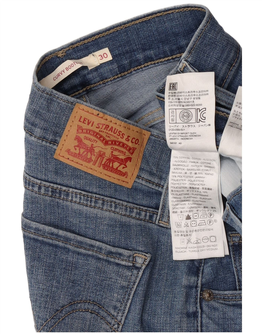 Damskie jeansy Levi's Curvy Bootcut W30 L30 Niebieska bawełna