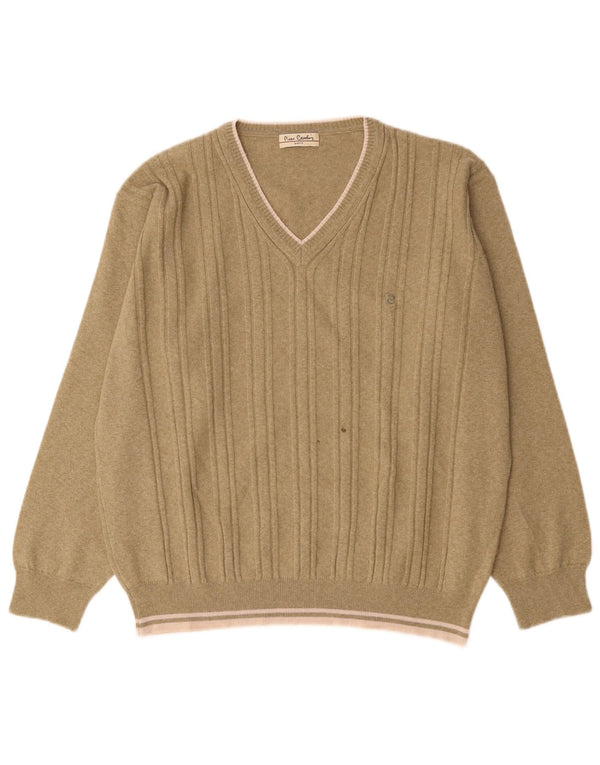 Męski sweter Pierre Cardin z dekoltem w kształcie litery V, duży, beżowy, akrylowy