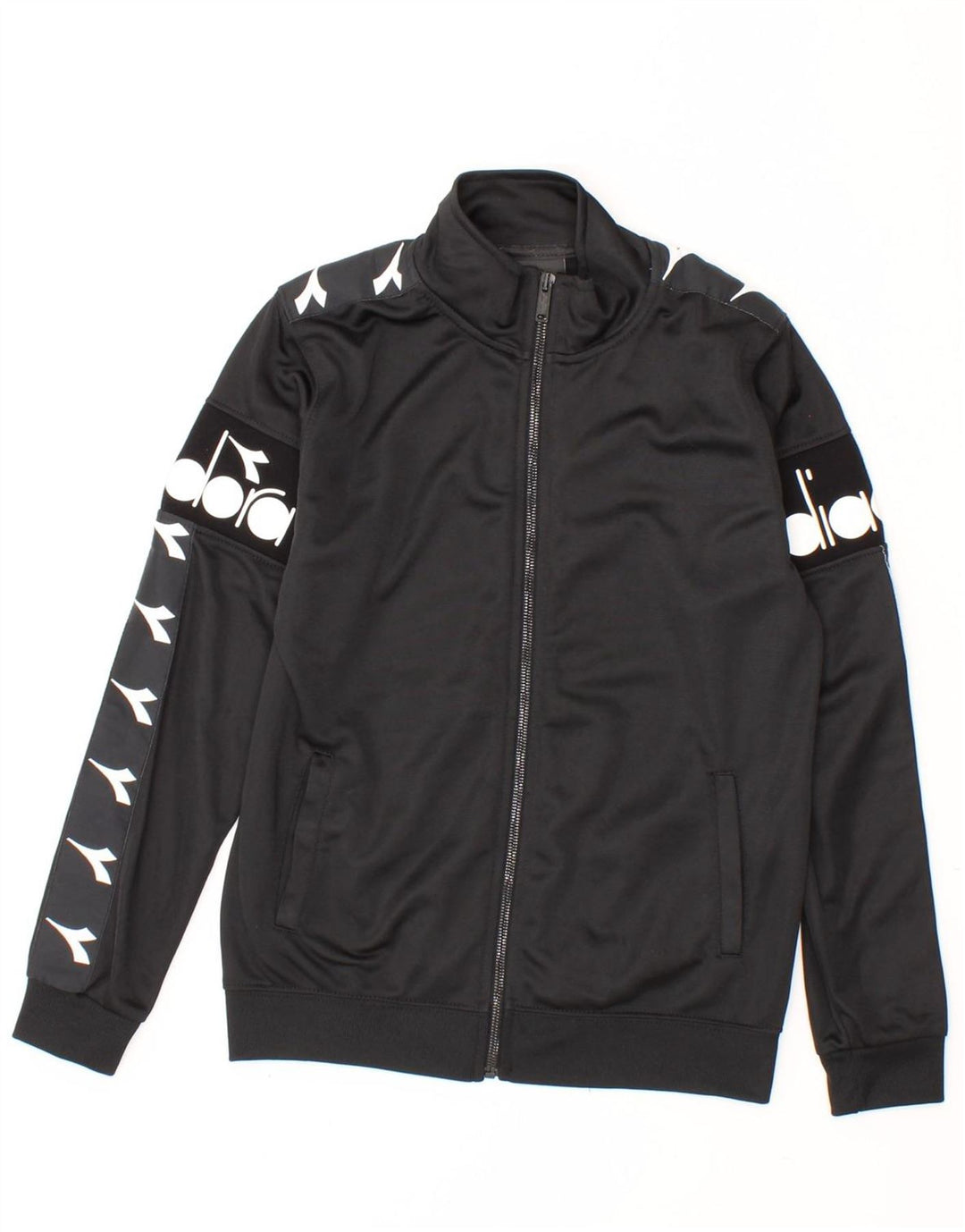DIADORA Boys Graphic Tracksuit Top Jacket 11-12 Years Black Polyester Vintage Diadora and Second-Hand Diadora from Messina Hembry 
